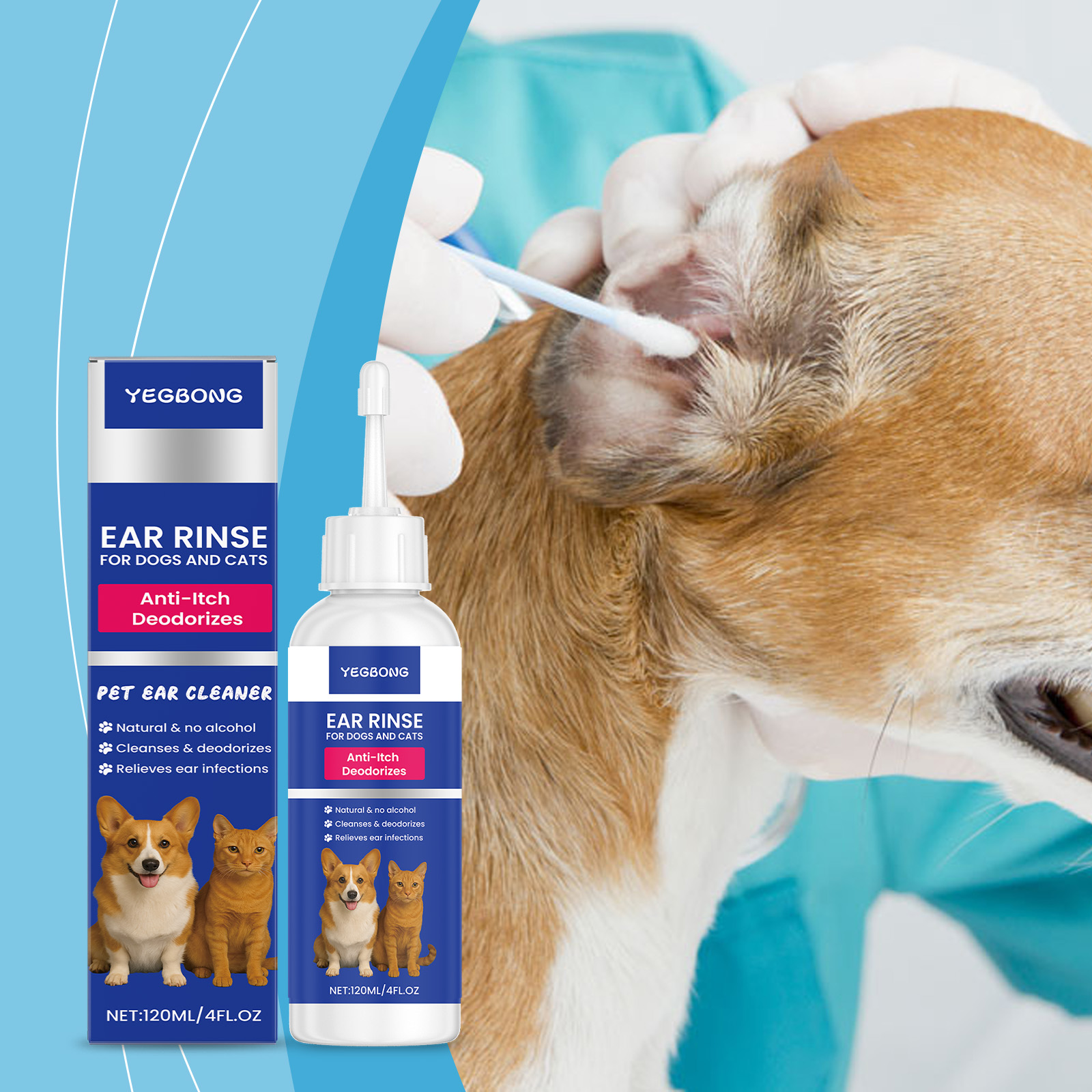 Pet Ear Cleaner - น้ำยาทำความสะอาดหูสำหรับสุนัขและแมว สูตรอ่อนโยน ช่วยขจัดขี้หูและกลิ่น ทำความสะอาดสิ่งสกปรก บรรเทาอาการระคายเคือง ขนาด