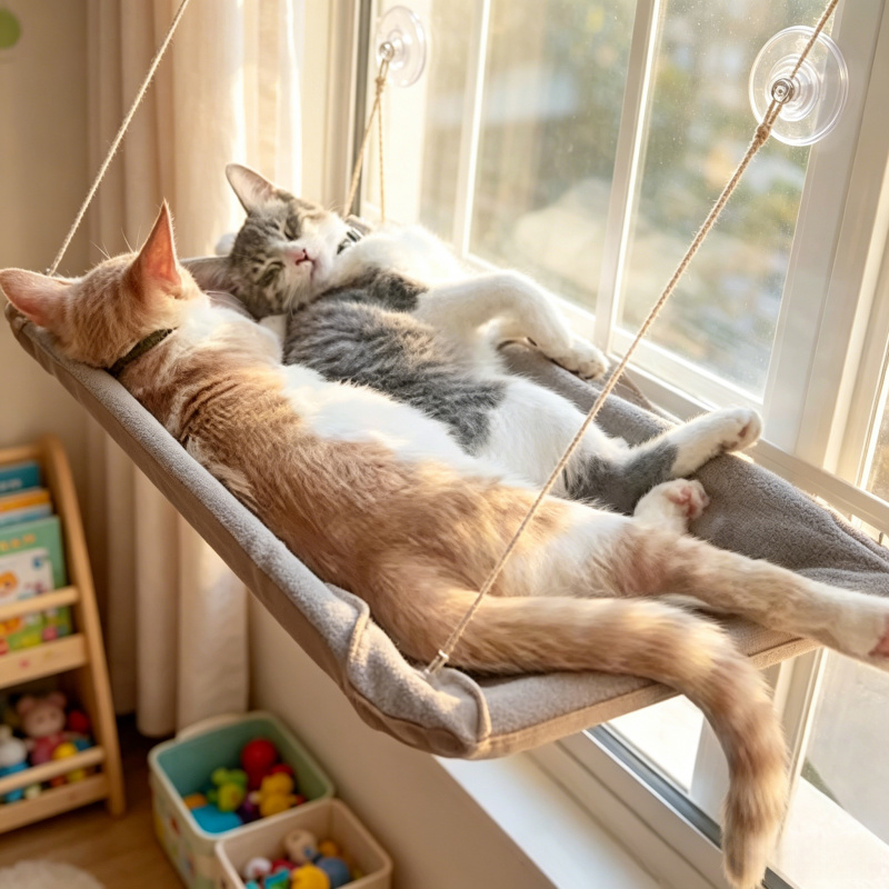 Cat Window Perch - เปลแมวนอนหน้าต่างแบบนุ่มพิเศษ - พร้อมถ้วยดูดสุญญากาศที่แข็งแรง พับเก็บได้ ประหยัดพื้นที่ สำหรับอาบแดดและงีบหลับในบ้าน