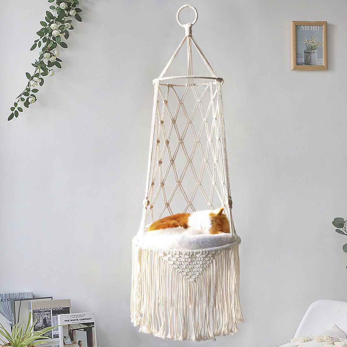 Cat Window Perch - ที่นอนแมวติดหน้าต่างสำหรับฤดูหนาว, เปลแมวติดผนังพร้อมเชือกถักมือ, เตียงแมวพับได้สำหรับแมวในบ้าน, ตะกร้าสวิง