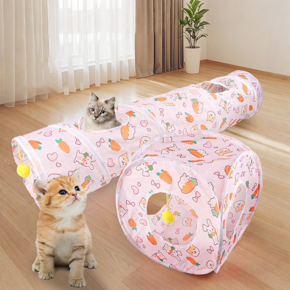 Cat Tunnel Toy - อุโมงค์แมวแบบพับได้ ทำจากโพลีเอสเตอร์และลวดเหล็ก ระบายอากาศได้ดี ใช้ฝึกและเล่นได้ เป็นที่นอนแมวแบบอินเทอร์แอคทีฟ เหมาะสำหรับลูกแมวและลูกสุนัข