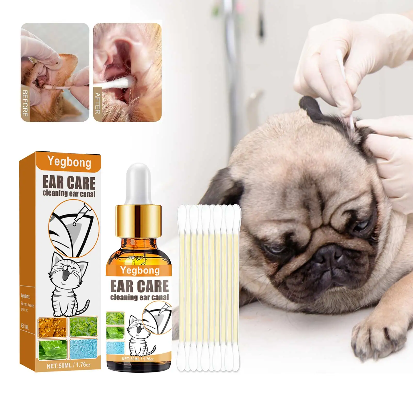 Pet Ear Cleaner - สัตว์เลี้ยงหูทําความสะอาดหยดป้องกันอาการคันการติดเชื้อการอักเสบควบคุมแมวหูกลิ่นสุนัขขจัดไรหูทําความสะอาดชุด