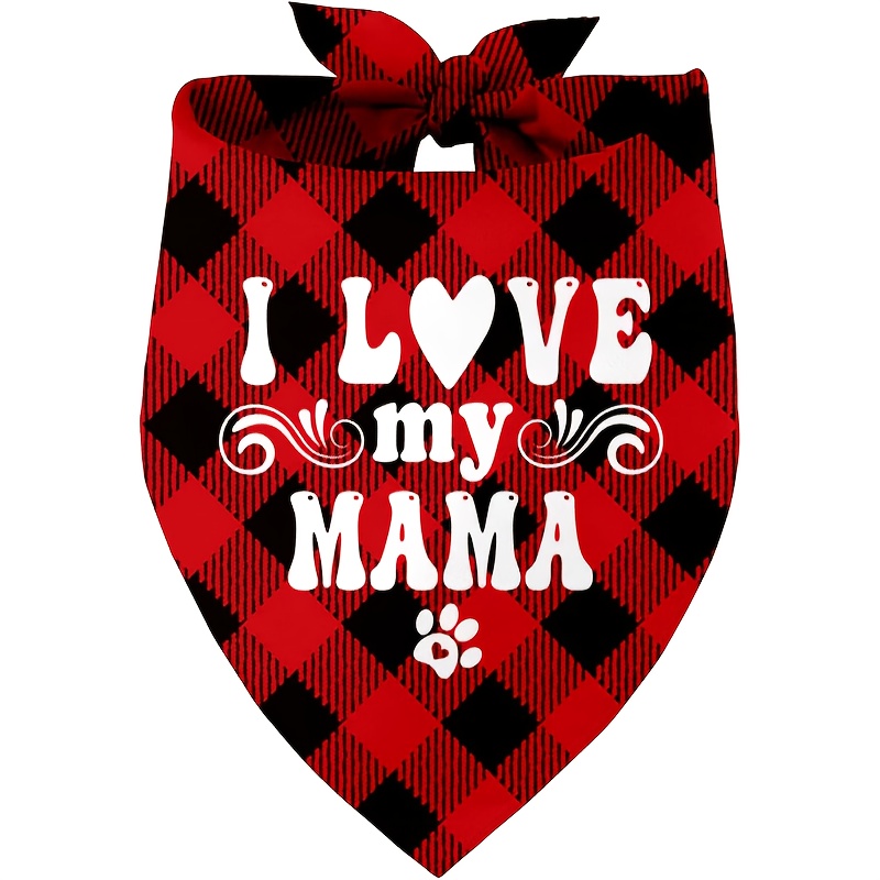 Dog Bandana Scarf - ผ้าพันคอสุนัขลาย I Love My Mom, ของขวัญสำหรับคนรักสุนัข,