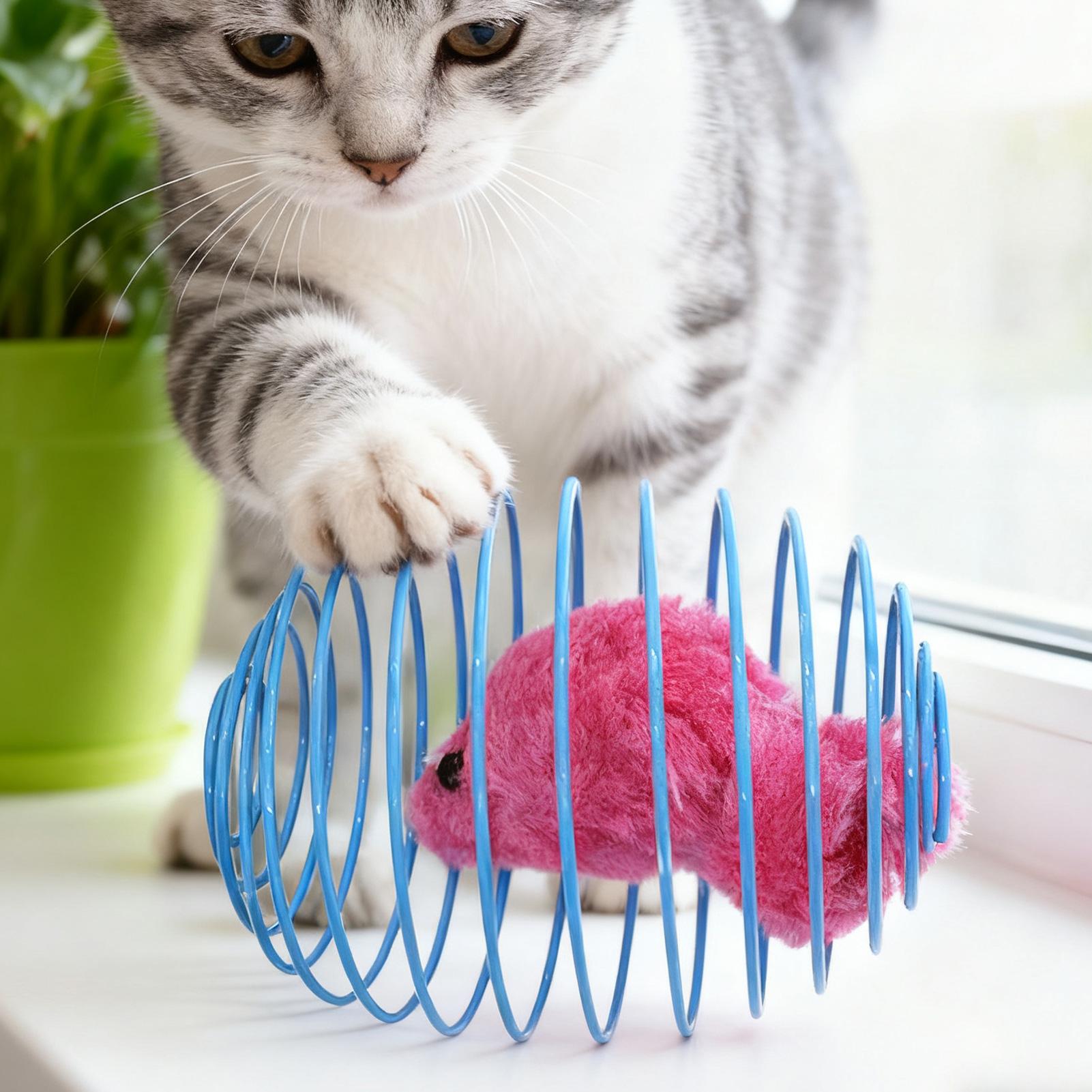 Cat Tunnel Toy - ของเล่นแมวรูปเกลียว สปริงยืดหยุ่นหลากสีสัน ของเล่นแมวแบบอินเทอร์แอคทีฟ สำหรับเล่นในบ้านและนอกบ้าน ฝึกฝน ออกกำลังกาย