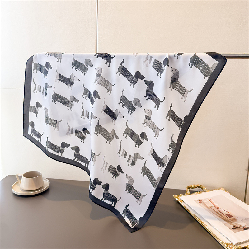 Dog Bandana Scarf - ผ้าพันคอผ้าฝ้ายพิมพ์ลายสุนัขสำหรับผู้หญิง ผ้าพันคอไหมทันสมัย ผ้าพันคอฮิญาบหรูหรา ผ้าคลุมไหล่สวยงาม ขนาด 70