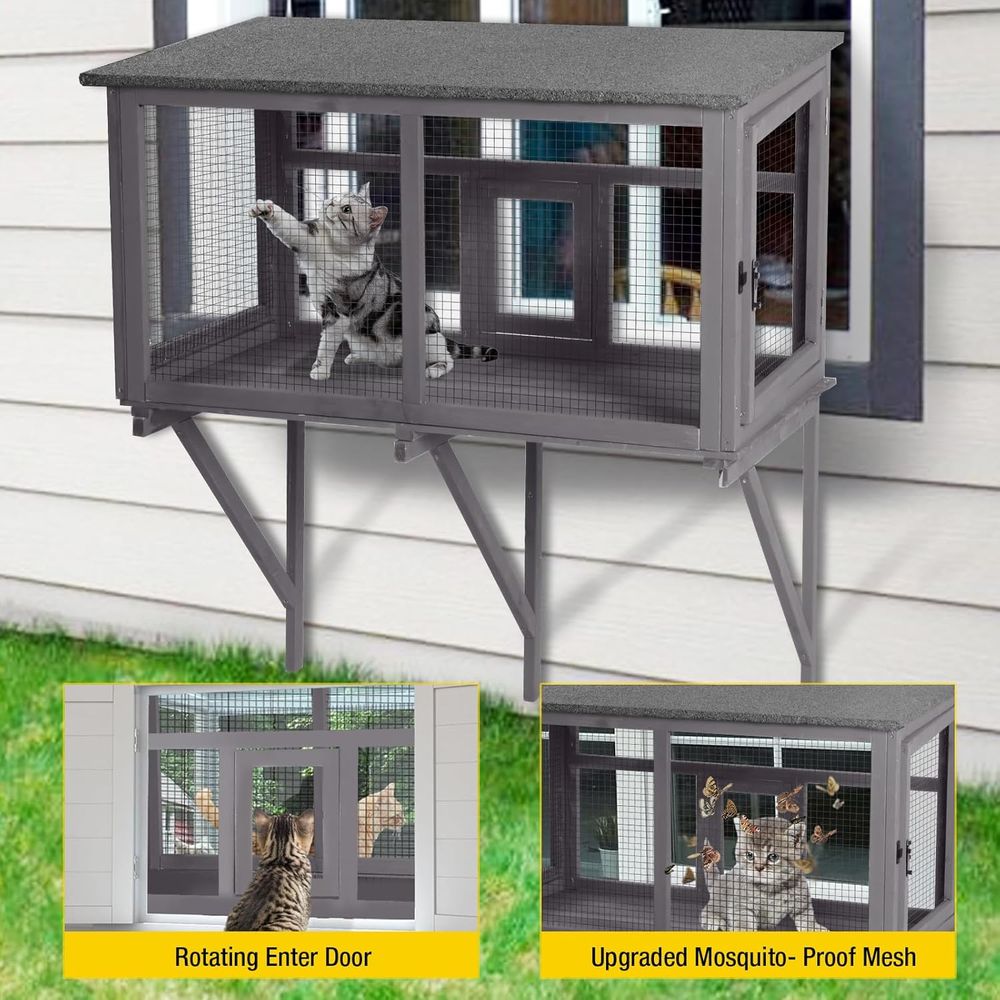กรงแมวกลางแจ้งพร้อมหลังคาป้องก - Cat Window Perch บทวิจารณ์และราคา