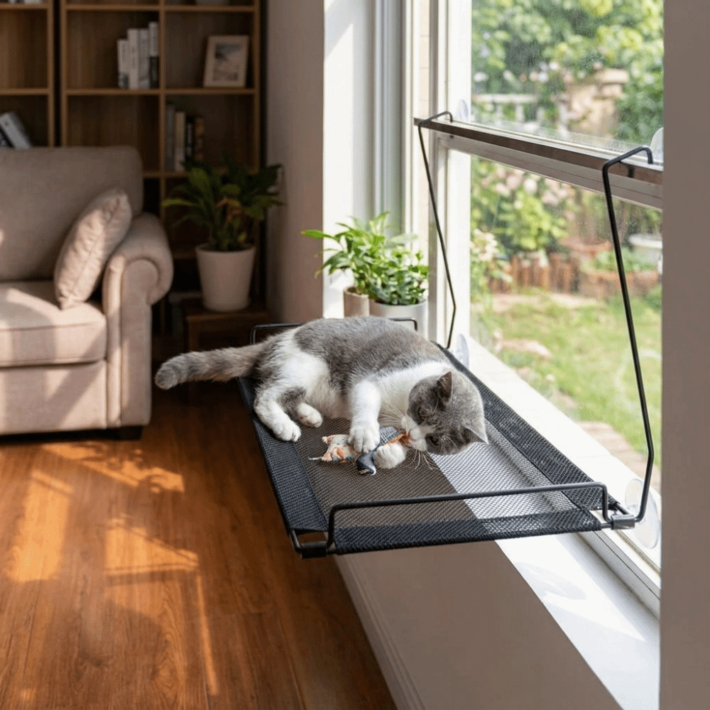 ที่นอนแมวแบบตาข่ายระบายอากาศ ต - Cat Window Perch บทวิจารณ์และราคา
